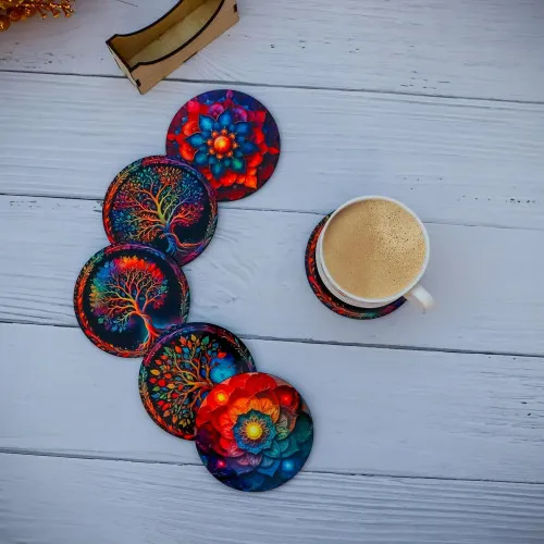 WEHATKE Wooden Coasters Set Designer Mandala & Tree of Life 