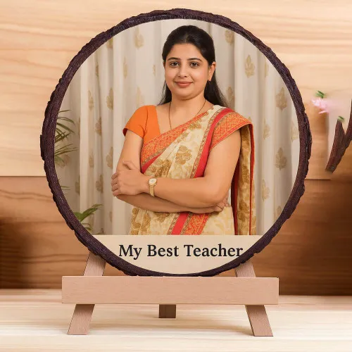 Custom Wooden Slice Photo Frame for Teacher
