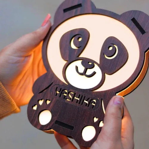 Personalized Wooden Panda Lamp With Name