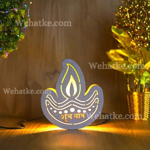 Silver MDF Wooden wall Decorative Diwali Diya Led Lamp
