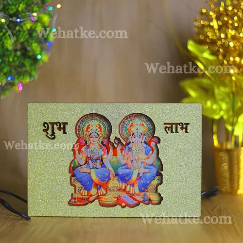 Laxmi Ji & Ganesh Ji Multicolor Wooden Printed Led Board