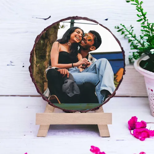 Natural Wooden Slice Couple Photo Frame