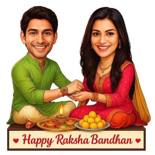 Custom Brother-Sister Rakhi Caricature Standee-Happy Raksha Bandhan