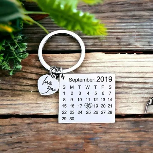 Metal Keychain With Calendar & Name double sided