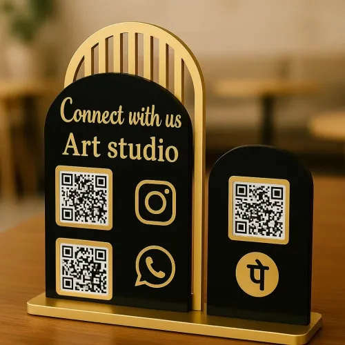 Premium Black & Gold Acrylic QR Code Stand