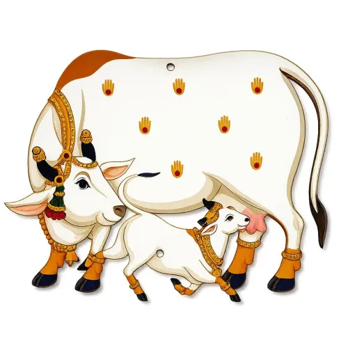 Kamdhenu Cow and Calf Wall Hanging