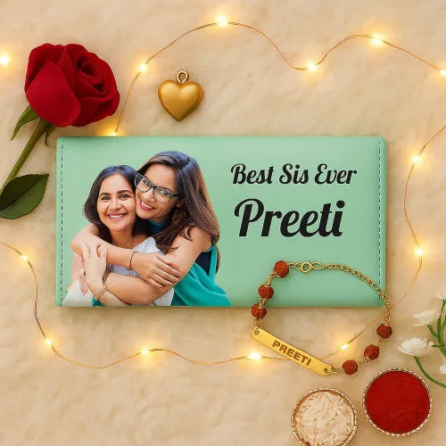Personalized Wallet with Rakhi Bracelet