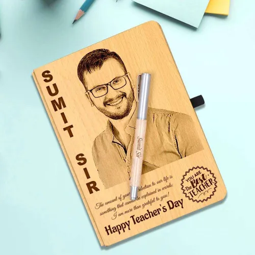 Gift For Teacher Wooden Photo Diary & Pen