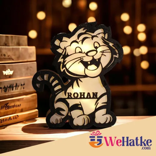 Personalized Wooden Tiger Lamp With Name