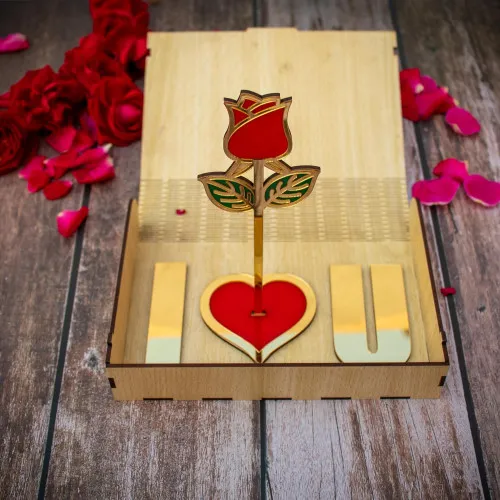 Golden Rose Flower with Wooden Box