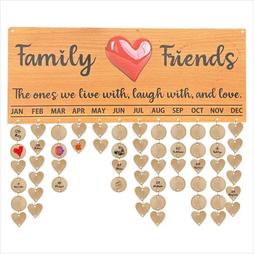 Wooden Family & Friends Birthday Reminder Calendar Wall Hanging