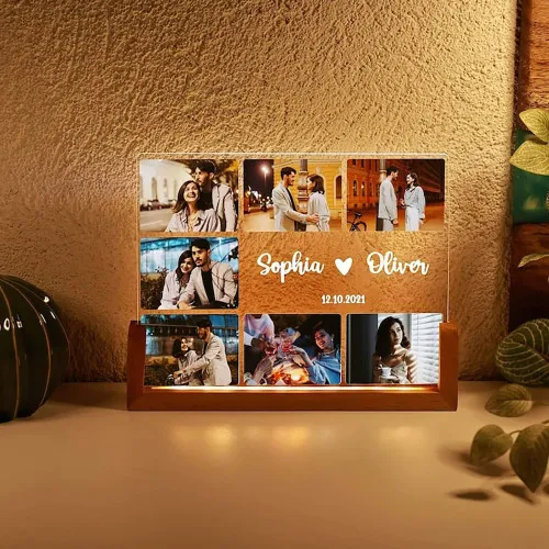 Customized Photo Collage, Name & Memorable Date Lamp