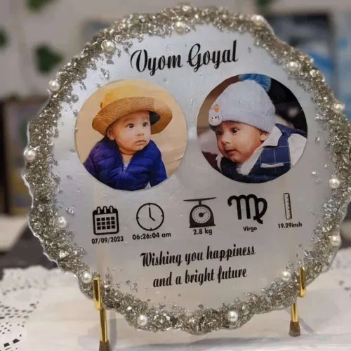 Resin Baby Birth Details Plaque with Photos – Unique Gift for Newborns