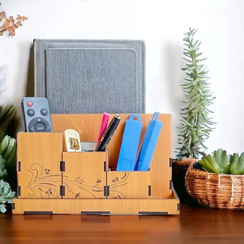 Corporate Wooden Desk Organizer – Multi-Compartment Storage Box