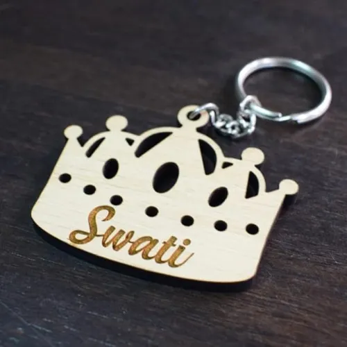 Personalized Wooden Crown Keychain with Name