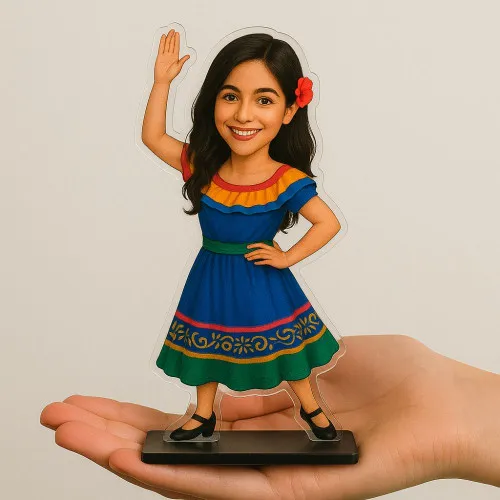 Customized Girl In Blue Frock Caricature