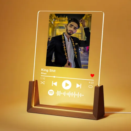 Customized Spotify Lamp With Wooden Base