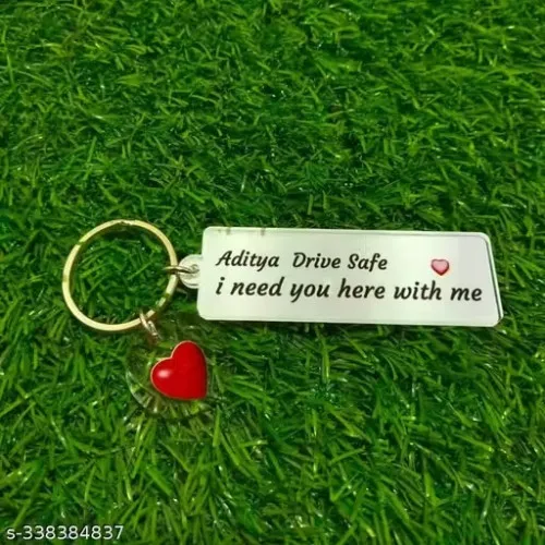 Personalized "Drive Safe" Keychain with Name & Heart Charm