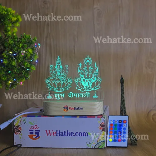 Subh Diwali Lakshmi Ji & Ganesh Ji Acrylic 3d Illusion Led Lamp