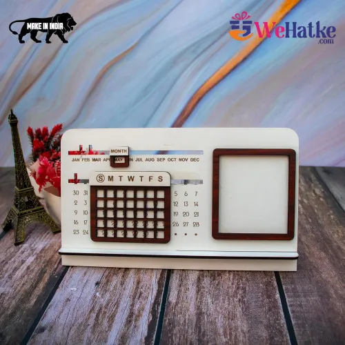 Corporate Wooden Perpetual Desk Calendar with Photo Frame