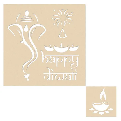 Ganpati and Happy Diwali Wooden Rangoli Stencils Set