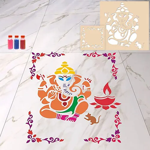 Ganesha with Corner – Rangoli Stencil