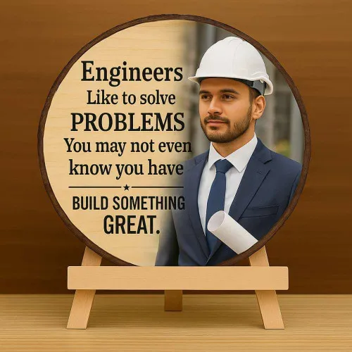 Engineer Theme Wooden Log Slice with Photo