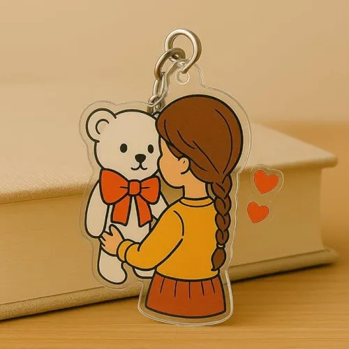 Cute Girls With Teddy Bear acrylic keychain