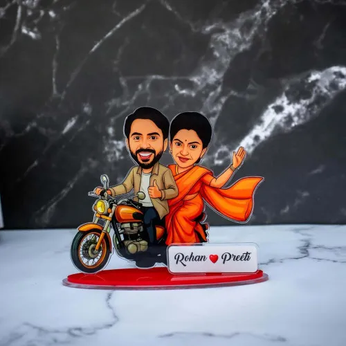 Couple Bike Standee  with Custom Cartoon Faces