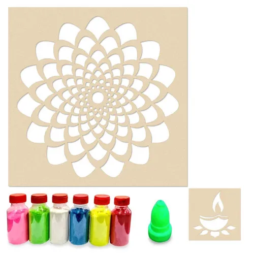 Floral Diya Rangoli Stencils for Diwali Decorations