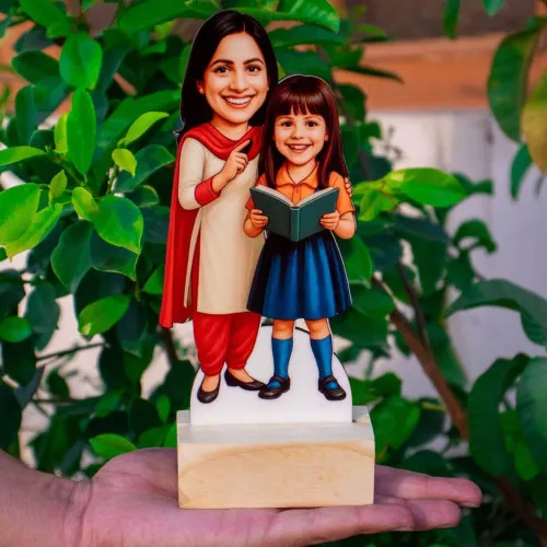 Personalized Mom Daughter Caricature with Photo