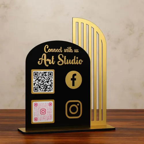 Custom Black & Gold Acrylic QR Code Stand