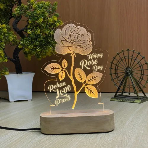 WEHATKE Customized Rose 3D Illusion Lamp For Rose Day & Valentine's Day